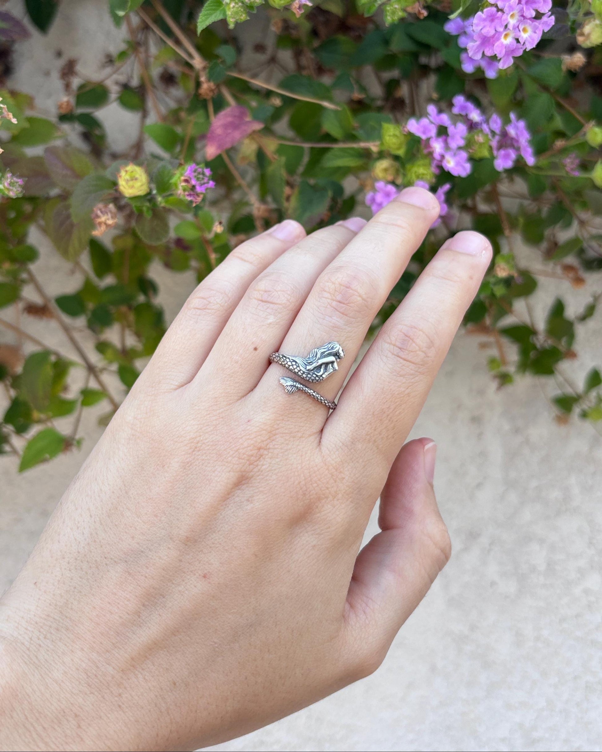 Mermaid Ring 925 Sterling Silver, Mermaid Tail Ring, Ocean Inspired Ring, Adjustable Mermaid Jewelry, Fantasy Sea Ring, Beach Lover Gift