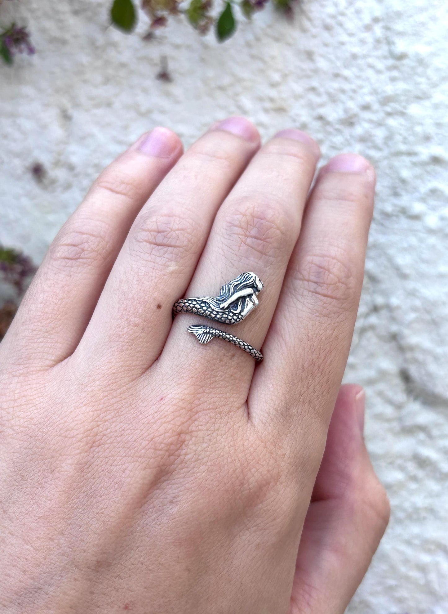 Mermaid Ring 925 Sterling Silver, Mermaid Tail Ring, Ocean Inspired Ring, Adjustable Mermaid Jewelry, Fantasy Sea Ring, Beach Lover Gift