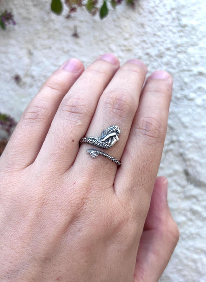 Mermaid Ring 925 Sterling Silver, Mermaid Tail Ring, Ocean Inspired Ring, Adjustable Mermaid Jewelry, Fantasy Sea Ring, Beach Lover Gift