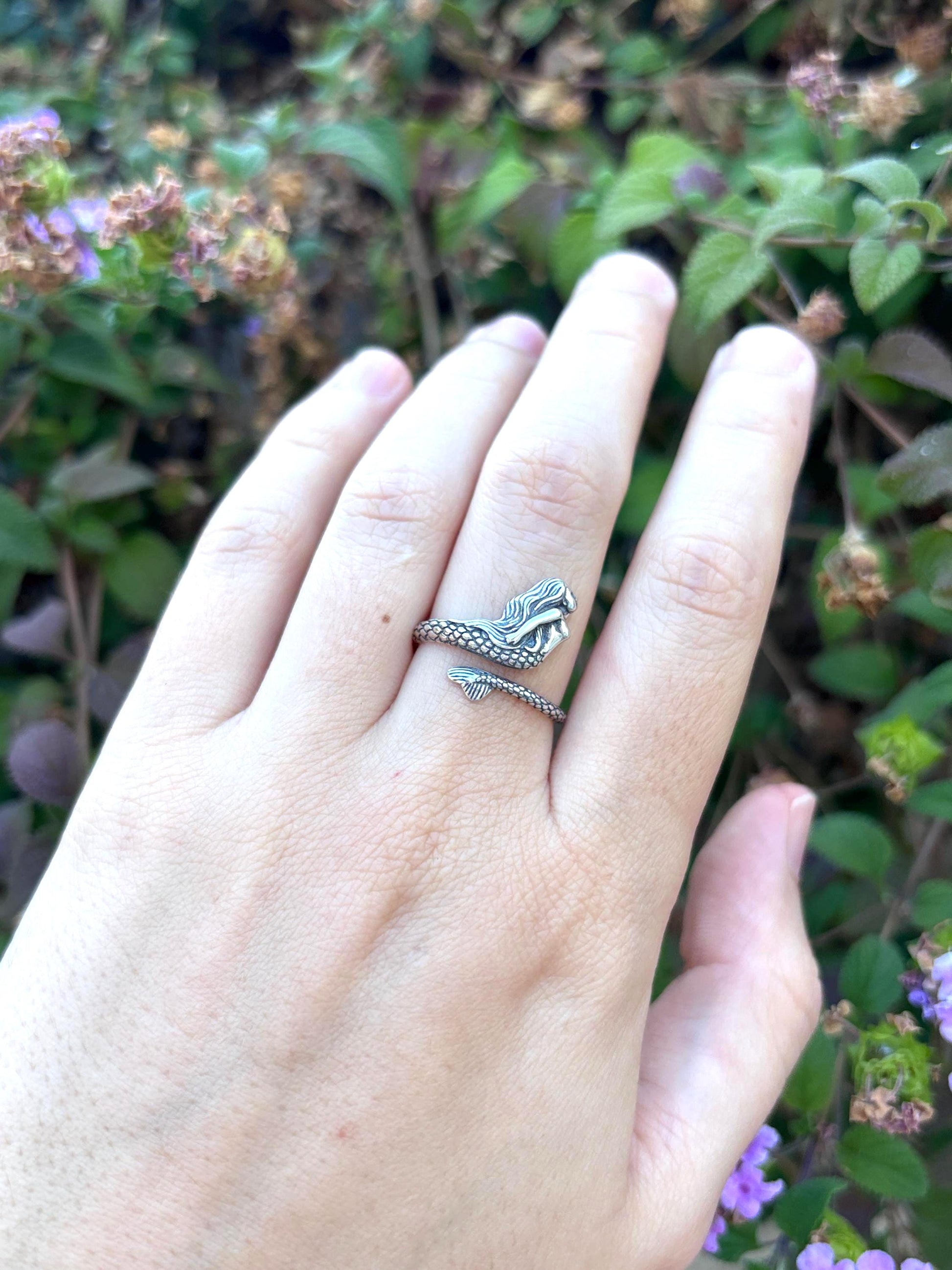 Mermaid Ring 925 Sterling Silver, Mermaid Tail Ring, Ocean Inspired Ring, Adjustable Mermaid Jewelry, Fantasy Sea Ring, Beach Lover Gift
