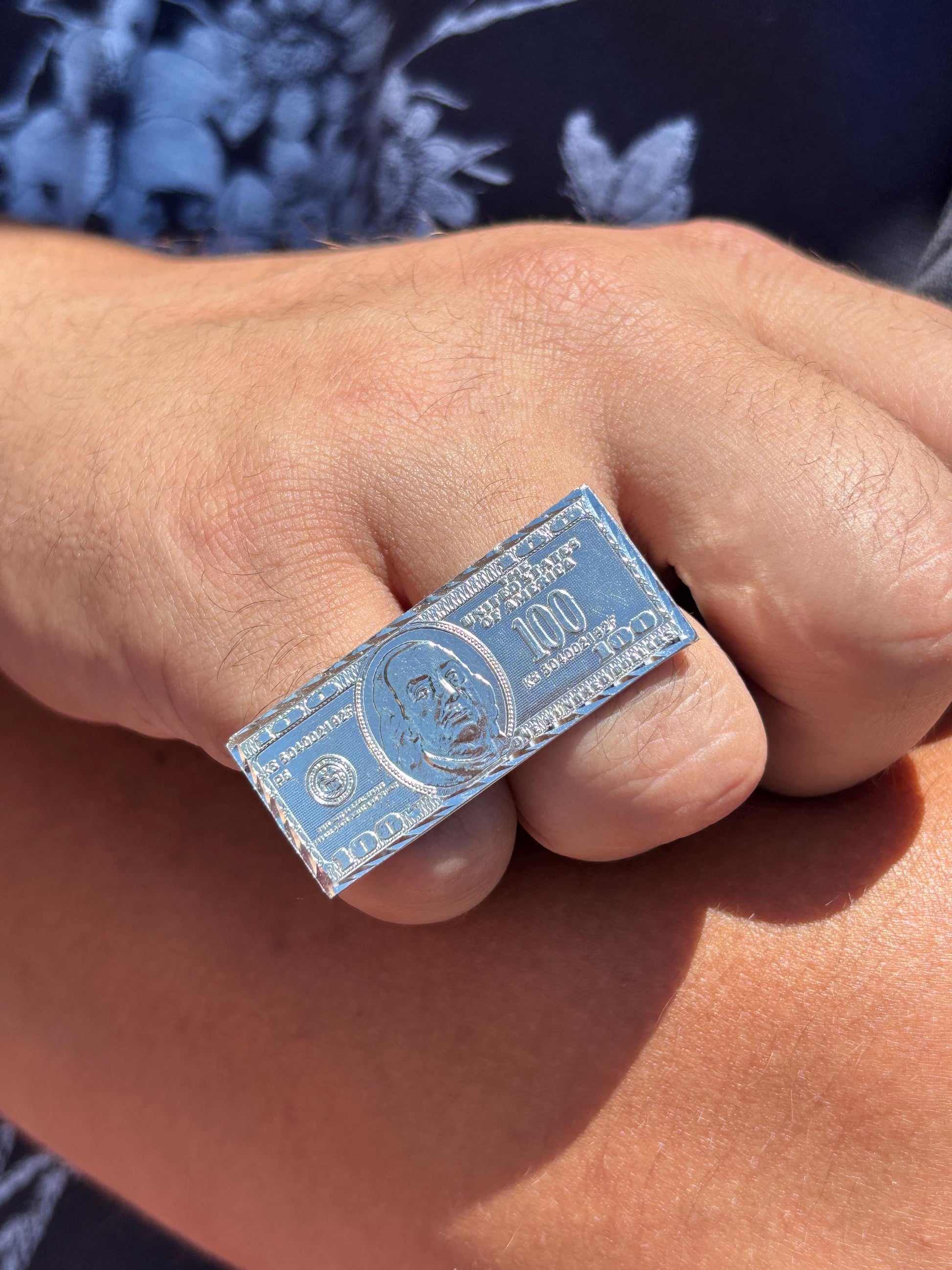 Money Ring 925 Sterling Silver, 100 Dollar Bill Ring, Double Finger Ring, Statement Ring, Cash Ring, Unique Silver Ring, Gift for Him Her