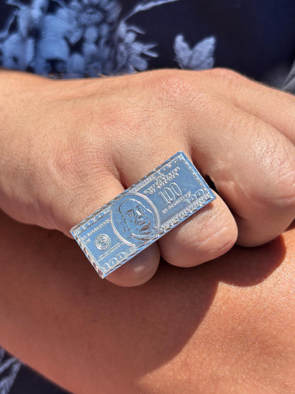 Money Ring 925 Sterling Silver, 100 Dollar Bill Ring, Double Finger Ring, Statement Ring, Cash Ring, Unique Silver Ring, Gift for Him Her