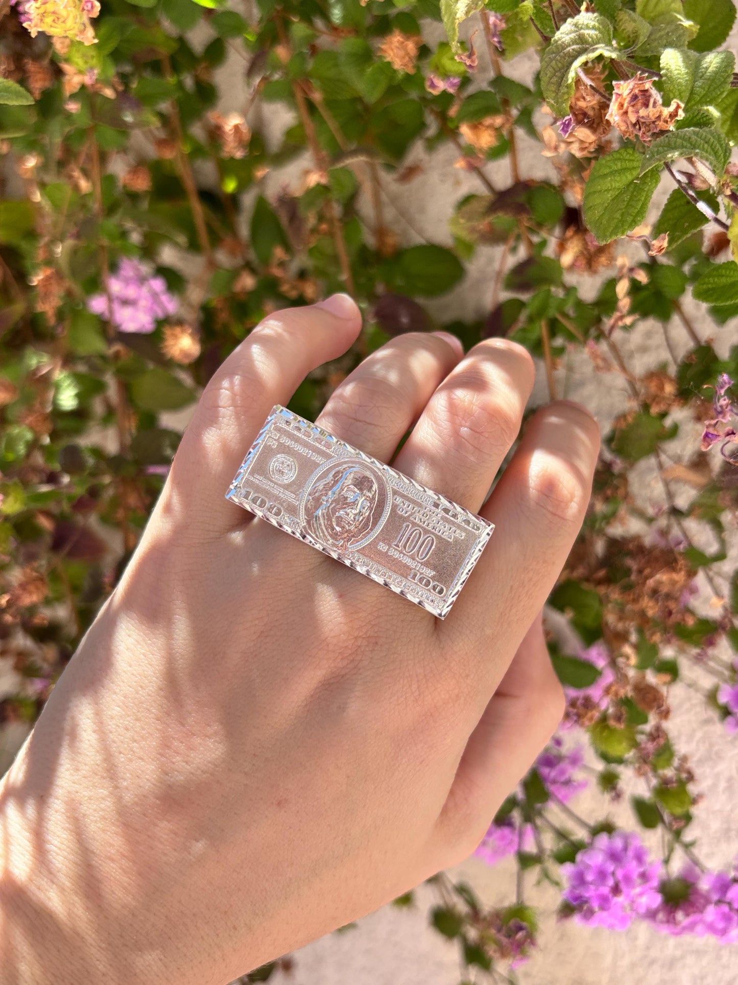 Money Ring 925 Sterling Silver, 100 Dollar Bill Ring, Double Finger Ring, Statement Ring, Cash Ring, Unique Silver Ring, Gift for Him Her