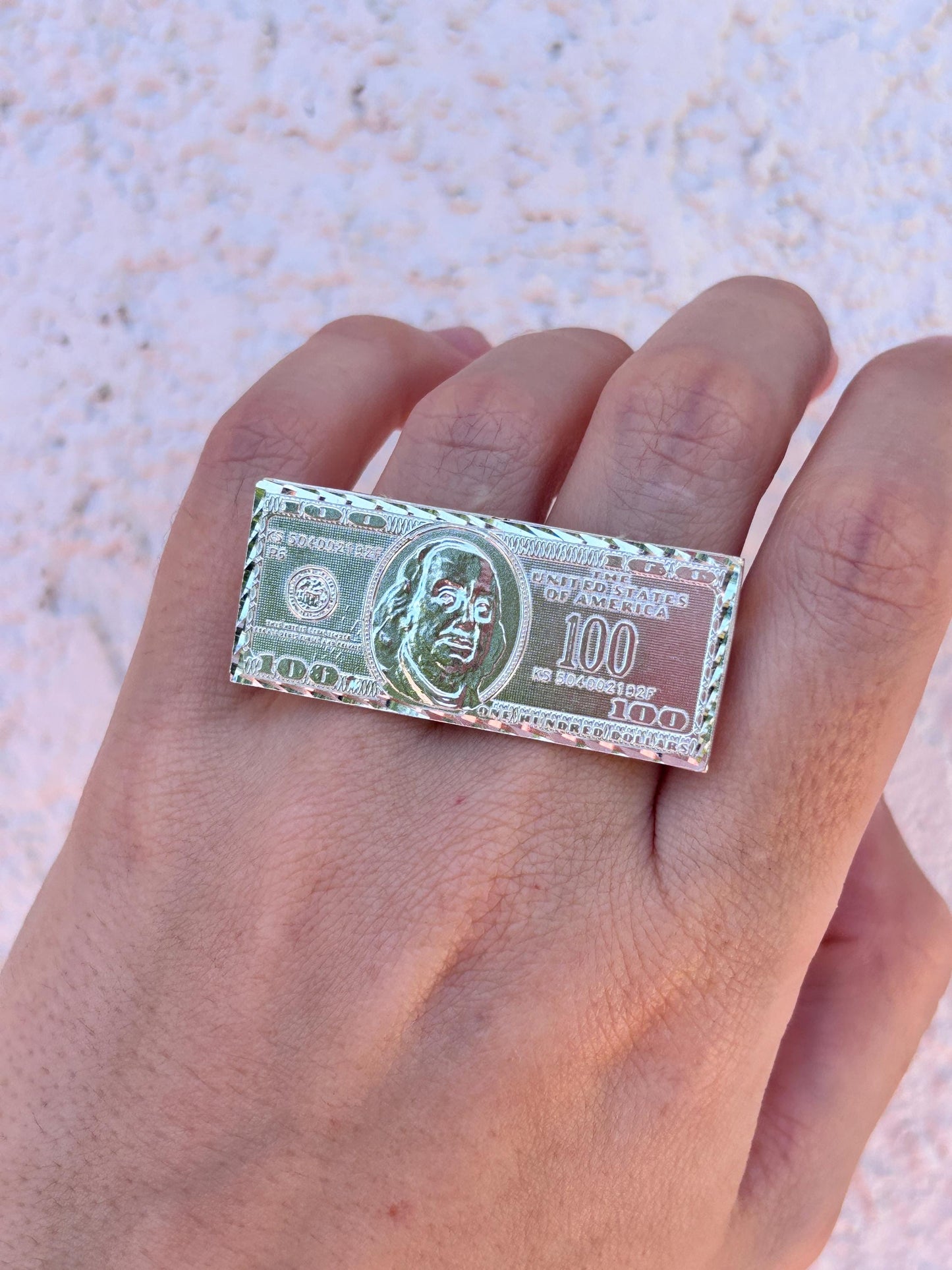 Money Ring 925 Sterling Silver, 100 Dollar Bill Ring, Double Finger Ring, Statement Ring, Cash Ring, Unique Silver Ring, Gift for Him Her