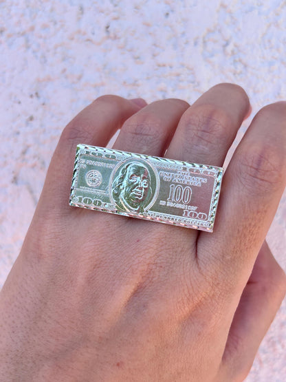Money Ring 925 Sterling Silver, 100 Dollar Bill Ring, Double Finger Ring, Statement Ring, Cash Ring, Unique Silver Ring, Gift for Him Her