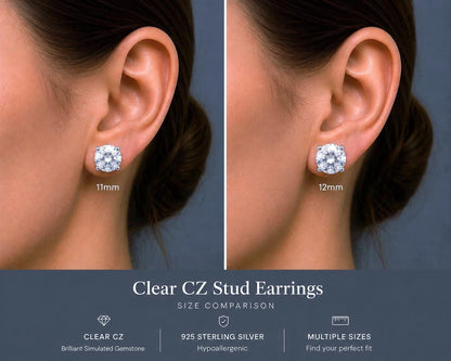 Sterling Silver Clear CZ Stud Earrings, Diamond Stud Earrings, 925 Silver Studs, Minimalist Earrings, Bridal Earrings, Everyday Jewelry