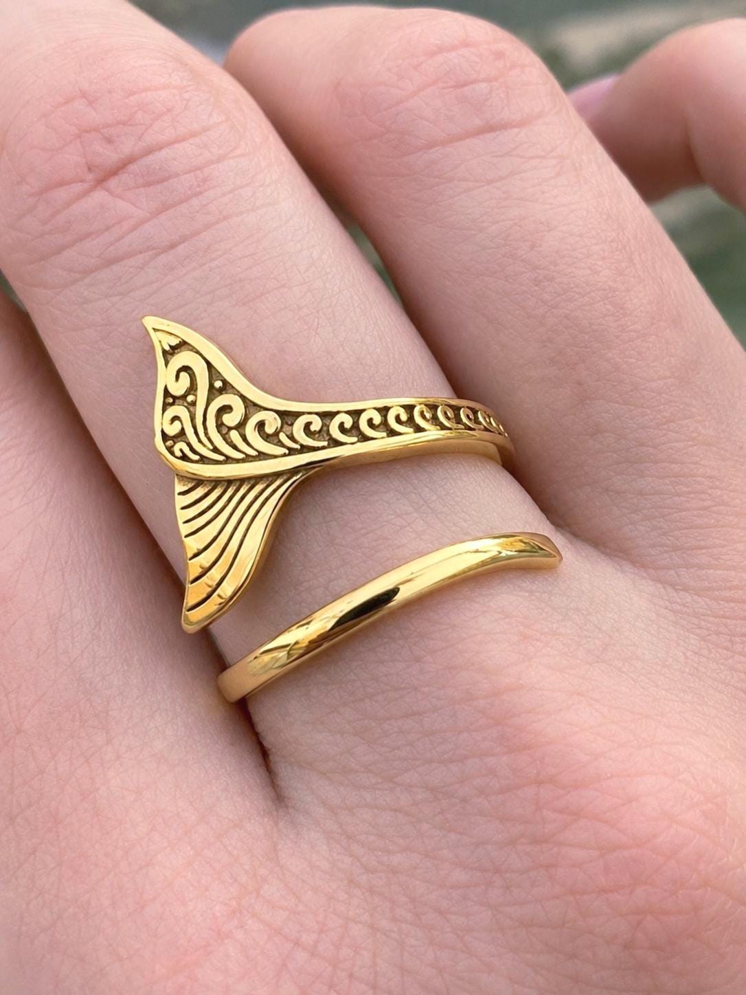 Sterling Silver Mermaid Tail Ring, Ocean Inspired Ring, Adjustable 925 Silver Ring, Beach Jewelry, Coastal Ring, Sea Lover Gift