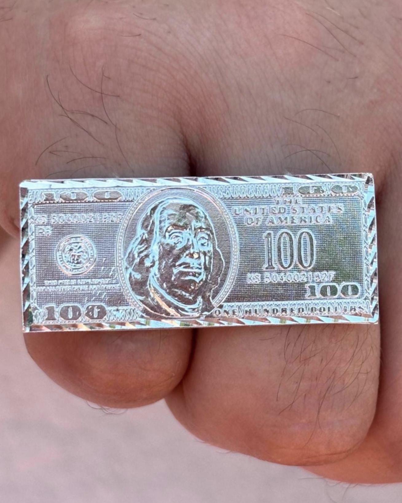 Money Ring 925 Sterling Silver, 100 Dollar Bill Ring, Double Finger Ring, Statement Ring, Cash Ring, Unique Silver Ring, Gift for Him Her