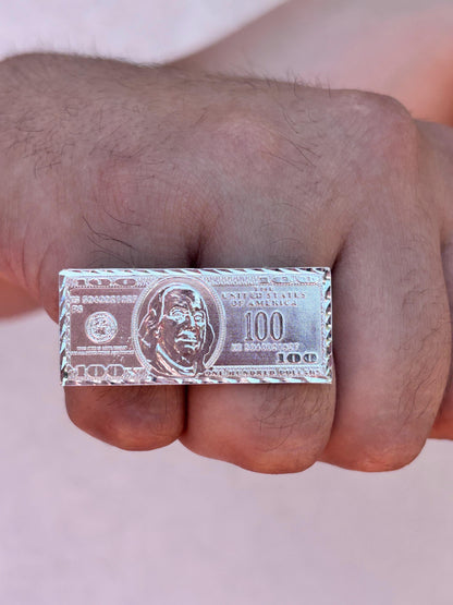 Money Ring 925 Sterling Silver, 100 Dollar Bill Ring, Double Finger Ring, Statement Ring, Cash Ring, Unique Silver Ring, Gift for Him Her