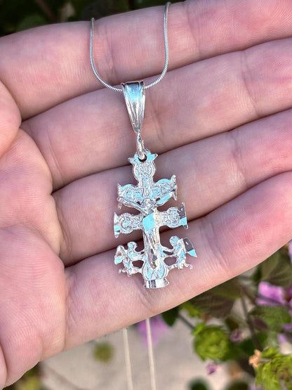 Caravaca Cross Necklace, 925 Sterling Silver Cross Pendant, Orthodox Cross Necklace, Christian Jewelry, Religious Necklace, Faith Gift For
