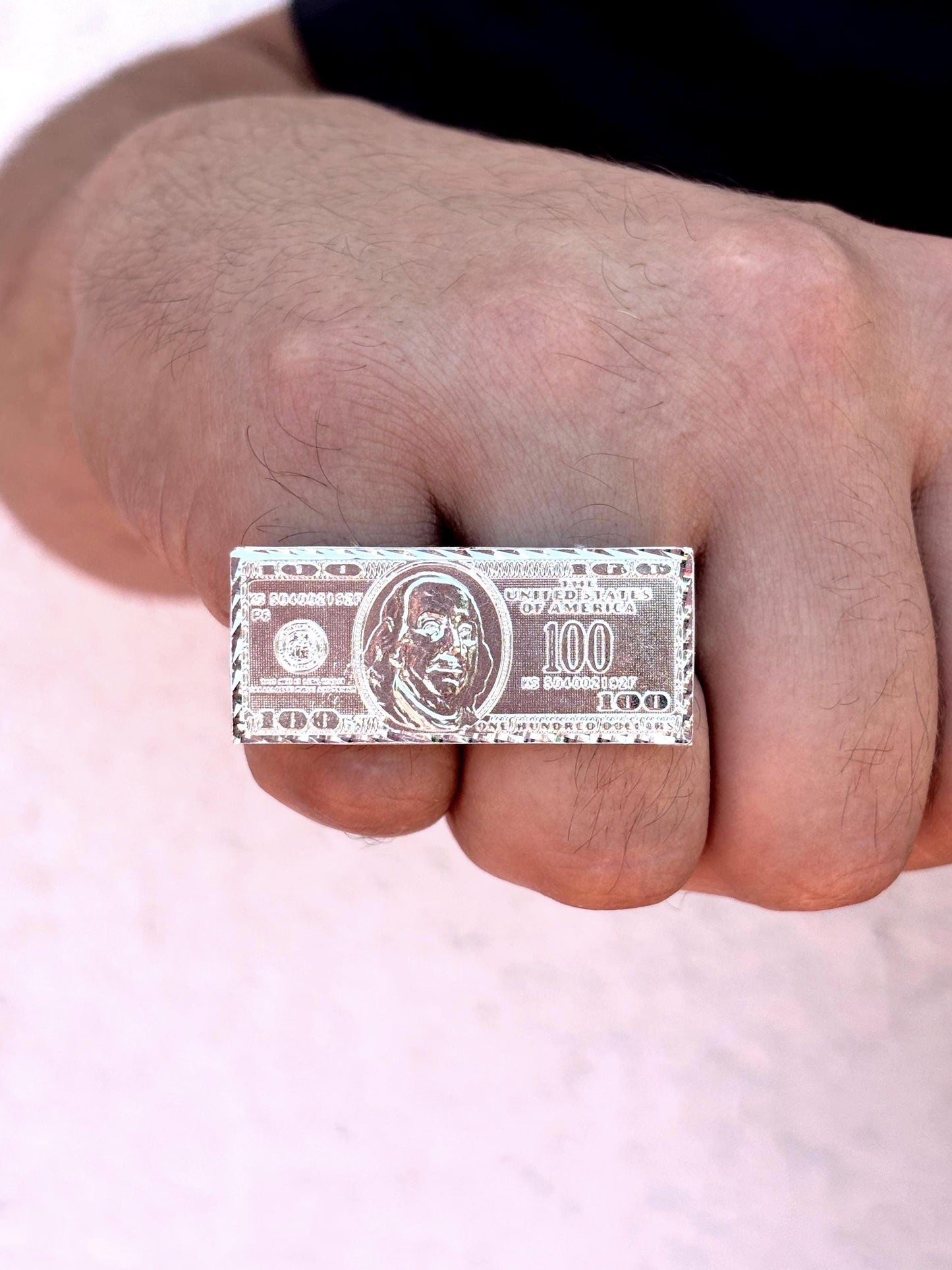 Money Ring 925 Sterling Silver, 100 Dollar Bill Ring, Double Finger Ring, Statement Ring, Cash Ring, Unique Silver Ring, Gift for Him Her