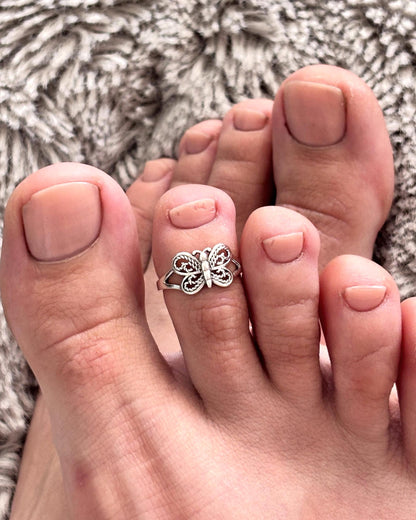 Sterling Silver Butterfly Toe Ring, Adjustable 925 Silver Toe Ring, Butterfly Toe Band, Dainty Beach Jewelry, Summer Foot Ring