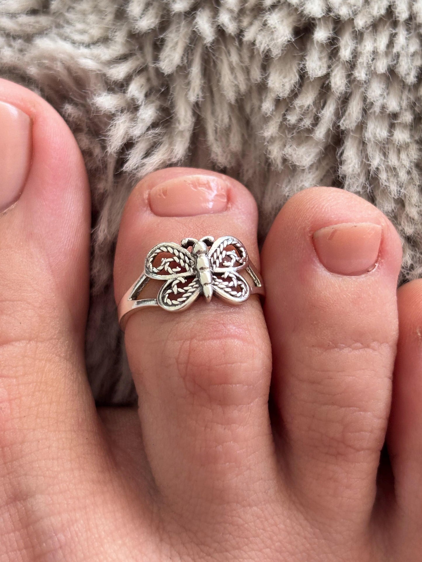 Sterling Silver Butterfly Toe Ring, Adjustable 925 Silver Toe Ring, Butterfly Toe Band, Dainty Beach Jewelry, Summer Foot Ring