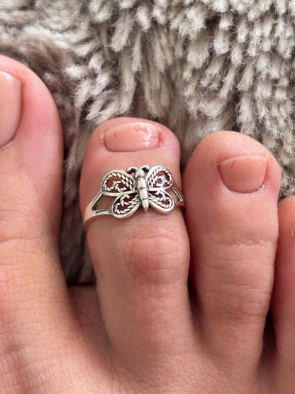Sterling Silver Butterfly Toe Ring, Adjustable 925 Silver Toe Ring, Butterfly Toe Band, Dainty Beach Jewelry, Summer Foot Ring