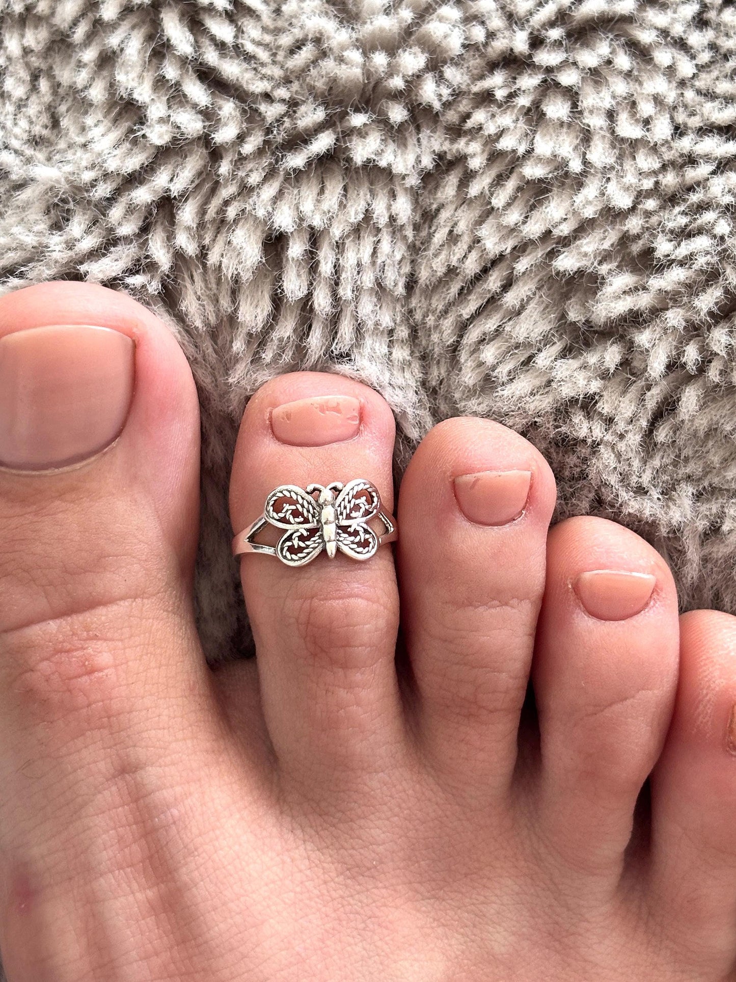 Sterling Silver Butterfly Toe Ring, Adjustable 925 Silver Toe Ring, Butterfly Toe Band, Dainty Beach Jewelry, Summer Foot Ring