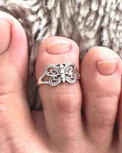 Sterling Silver Butterfly Toe Ring, Adjustable 925 Silver Toe Ring, Butterfly Toe Band, Dainty Beach Jewelry, Summer Foot Ring