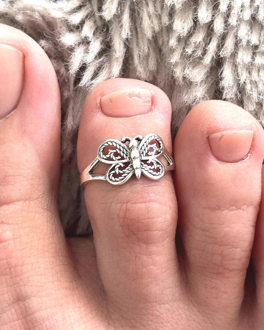Sterling Silver Butterfly Toe Ring, Adjustable 925 Silver Toe Ring, Butterfly Toe Band, Dainty Beach Jewelry, Summer Foot Ring
