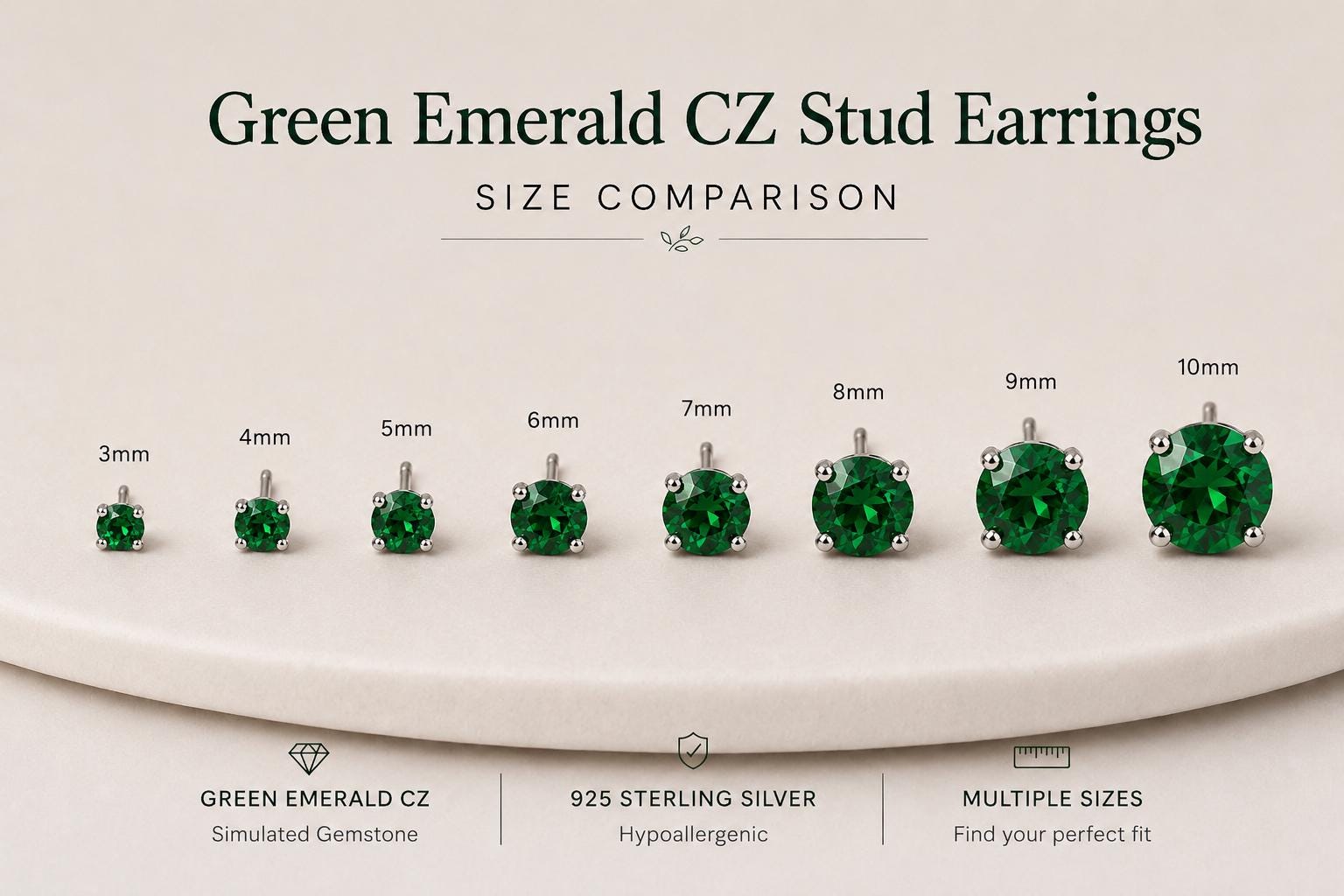 Green Emerald CZ Stud Earrings, Sterling Silver Stud Earrings, Emerald Green Earrings, May Birthstone Gift, Minimalist Silver Studs, May Gem