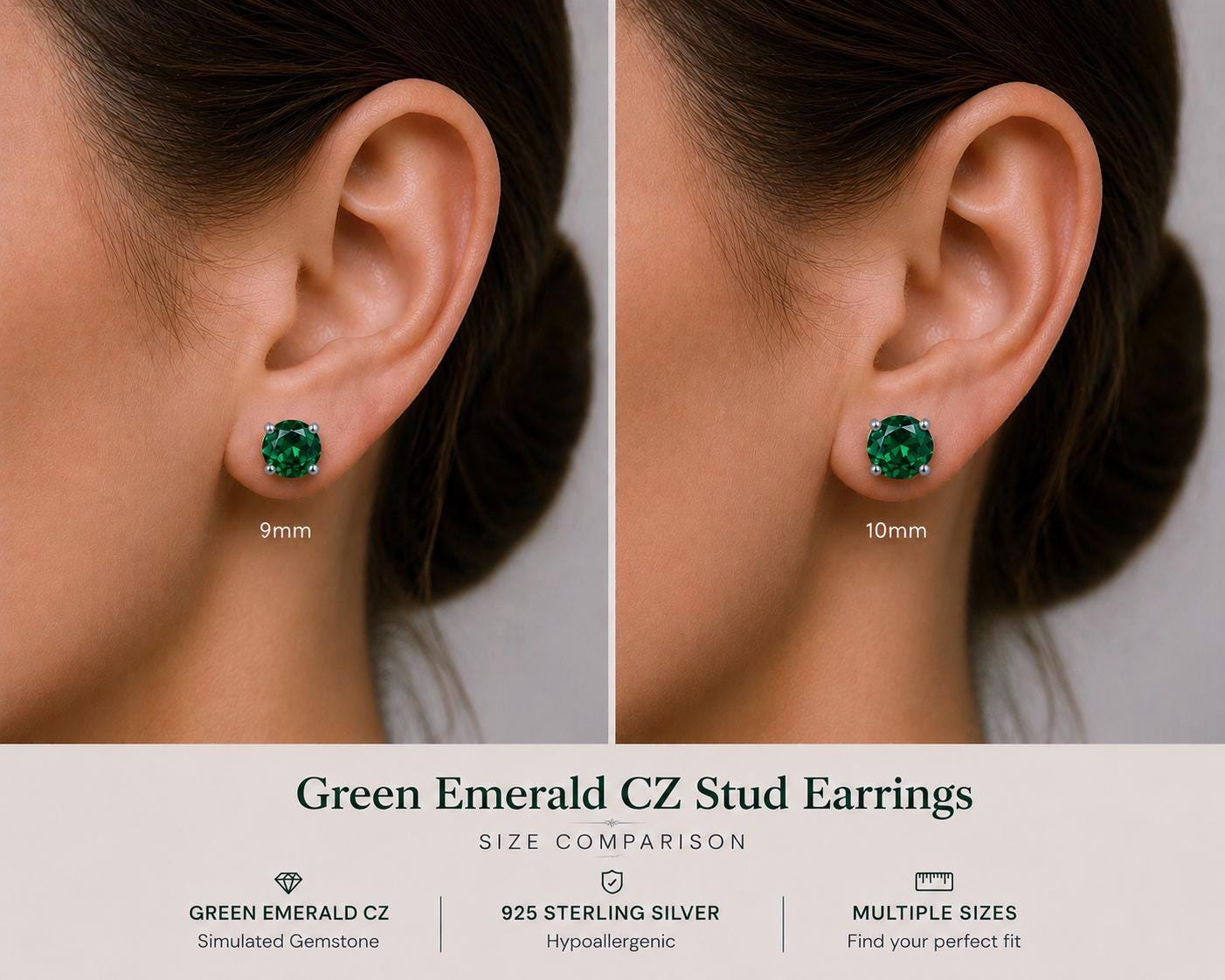 Green Emerald CZ Stud Earrings, Sterling Silver Stud Earrings, Emerald Green Earrings, May Birthstone Gift, Minimalist Silver Studs, May Gem