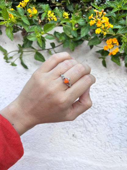 Sterling Silver Orange Opal Claddagh Ring, Irish Heart Ring, Fire Opal Ring, Celtic Promise Ring, Romantic Jewelry, Gift for Her