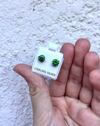 Green Emerald CZ Stud Earrings, Sterling Silver Stud Earrings, Emerald Green Earrings, May Birthstone Gift, Minimalist Silver Studs, May Gem