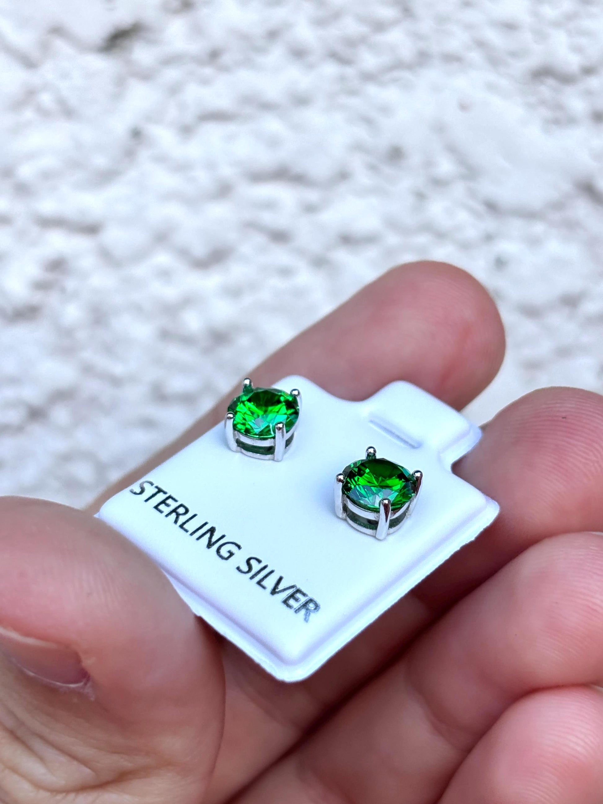 Green Emerald CZ Stud Earrings, Sterling Silver Stud Earrings, Emerald Green Earrings, May Birthstone Gift, Minimalist Silver Studs, May Gem