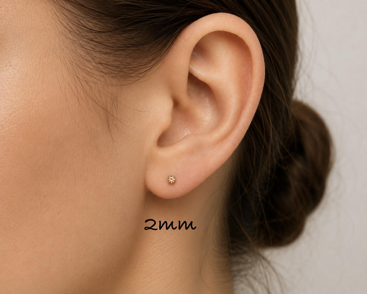 Champagne CZ Stud Earrings, Morganite Color Studs, Sterling Silver Earrings, Tiny Stud Earrings, Beige CZ Earrings, 2mm-12mm