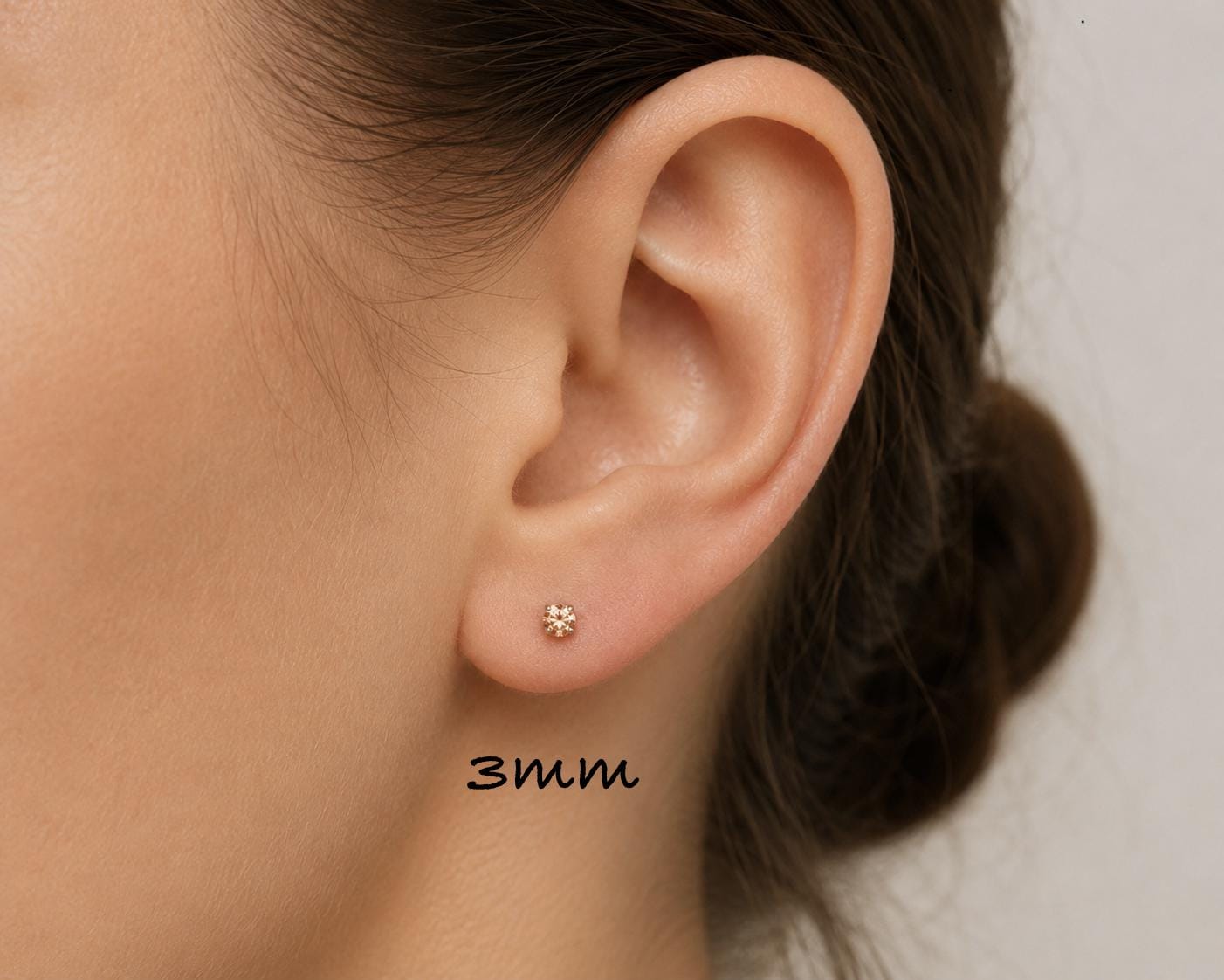 Champagne CZ Stud Earrings, Morganite Color Studs, Sterling Silver Earrings, Tiny Stud Earrings, Beige CZ Earrings, 2mm-12mm