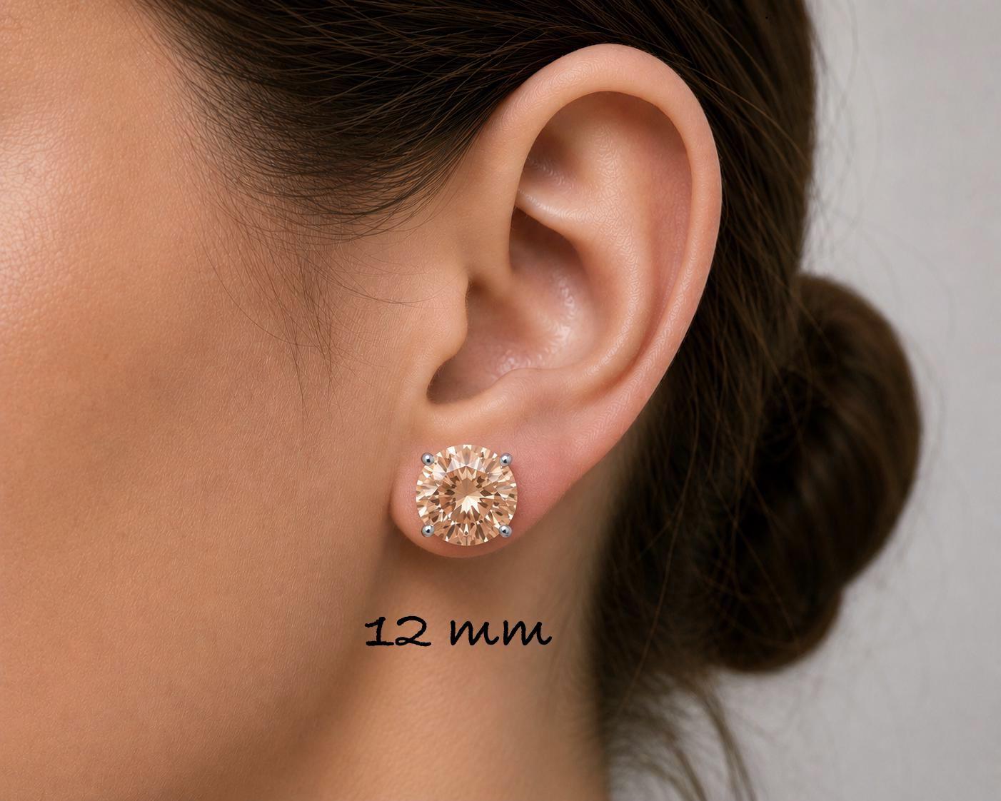Champagne CZ Stud Earrings, Morganite Color Studs, Sterling Silver Earrings, Tiny Stud Earrings, Beige CZ Earrings, 2mm-12mm
