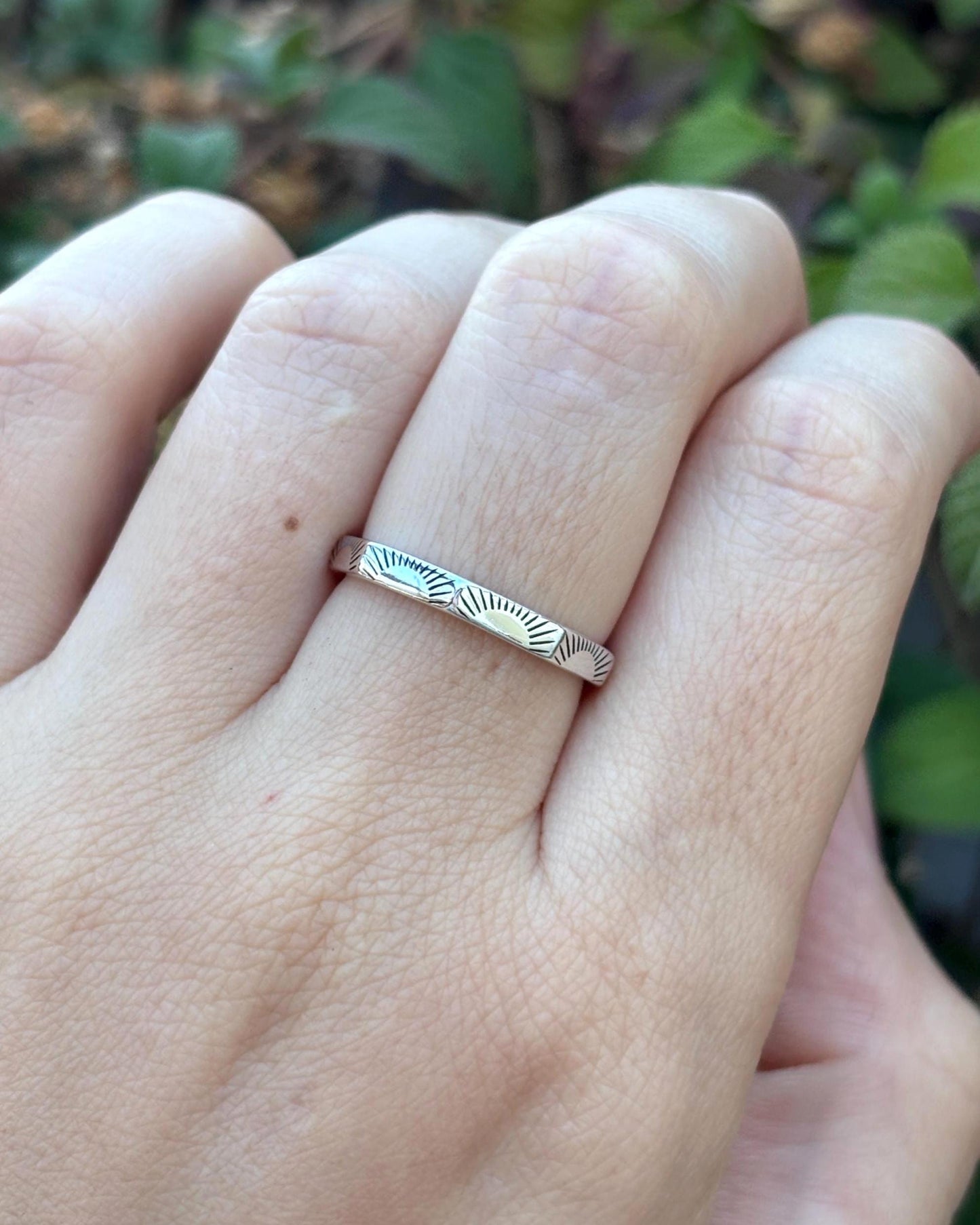 925 Sterling Silver Sun Ray Stacking Ring, Minimalist Engraved Band, Thin Stackable Ring, Geometric Silver Ring, Dainty Gift For Her