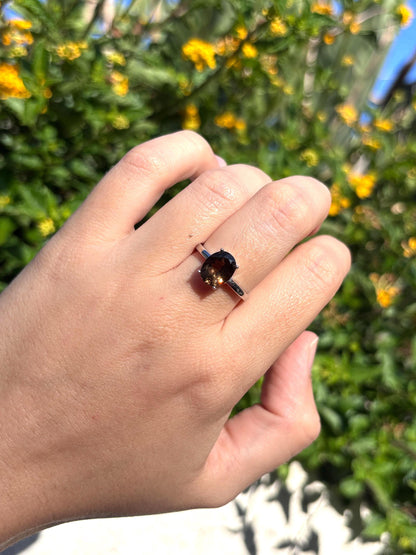 Natural Smoky Quartz Ring, 9x7mm Oval Solitaire Ring, Sterling Silver Promise Ring, Brown Gemstone Ring, Gift for Her