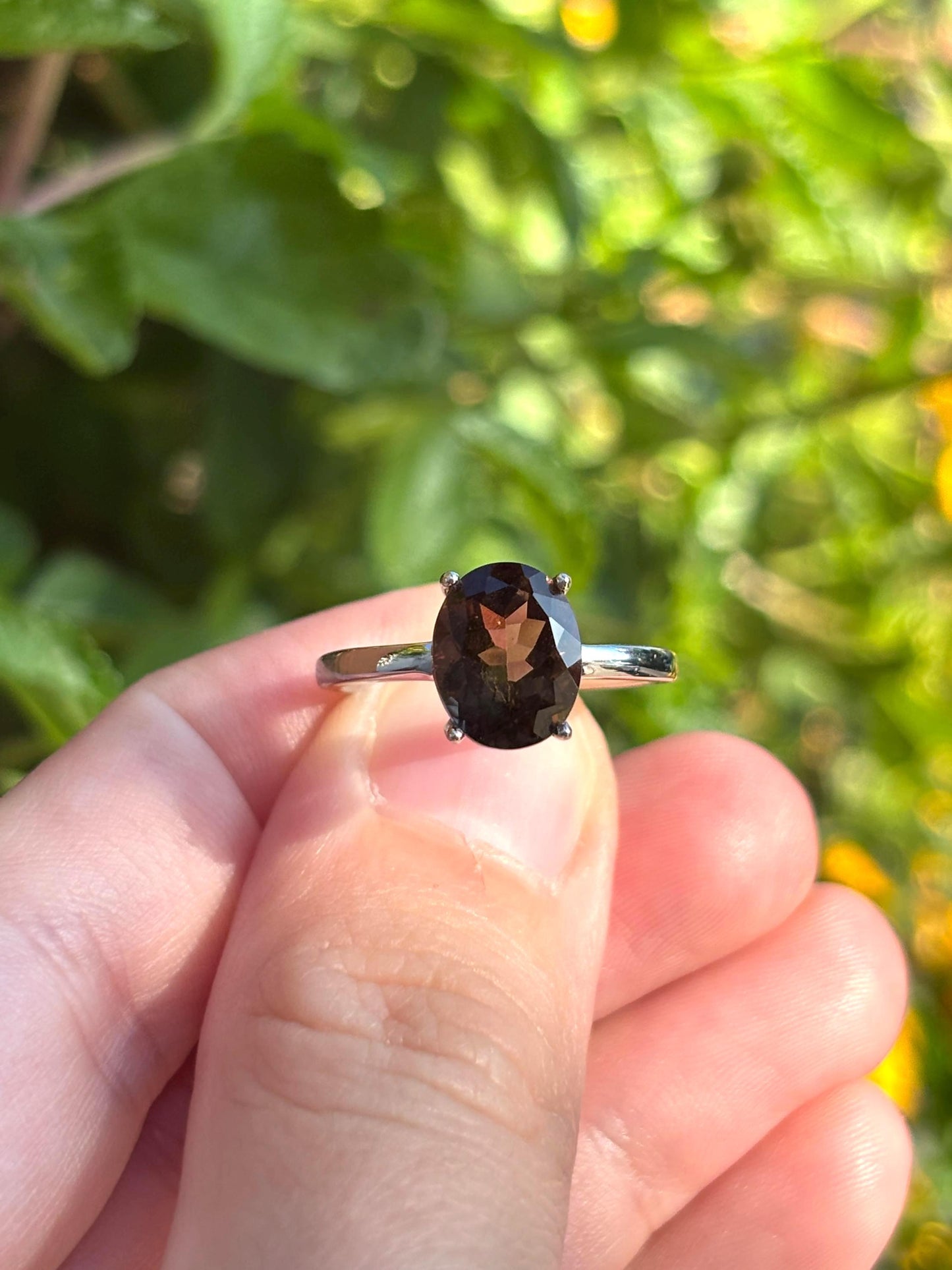 Natural Smoky Quartz Ring, 9x7mm Oval Solitaire Ring, Sterling Silver Promise Ring, Brown Gemstone Ring, Gift for Her