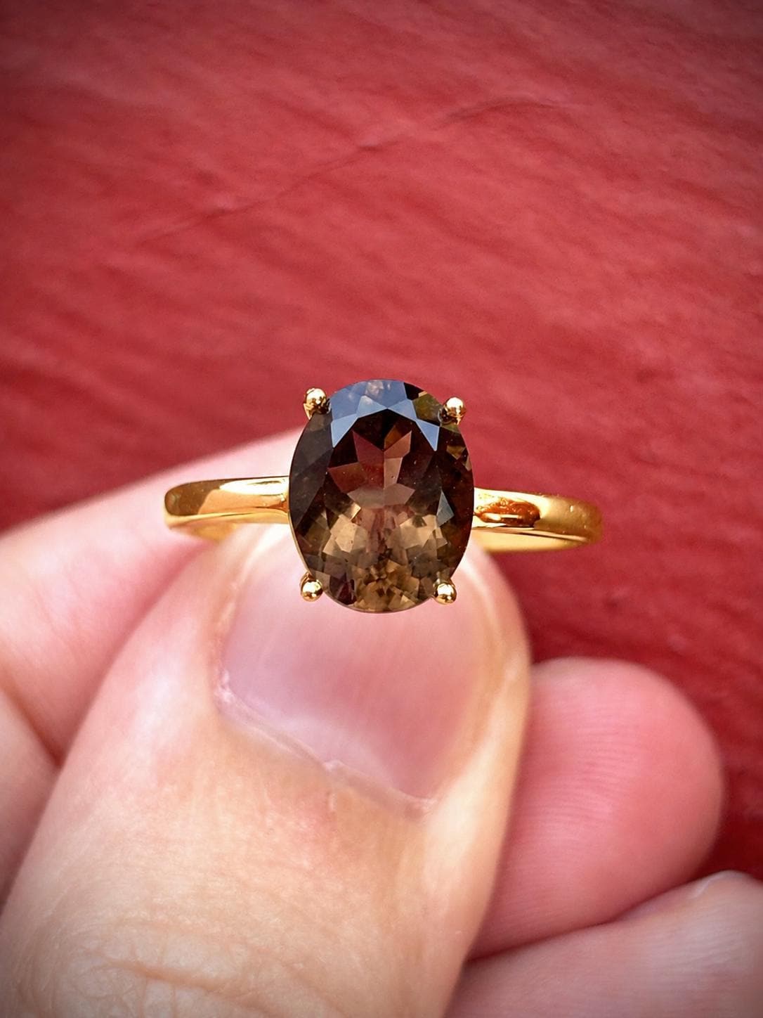 Natural Smoky Quartz Ring, 9x7mm Oval Solitaire Ring, Sterling Silver Promise Ring, Brown Gemstone Ring, Gift for Her