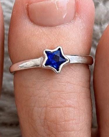 Sterling Silver Star Toe Ring, Blue CZ Star Ring, Celestial Toe Ring, Adjustable Silver Toe Ring, Minimalist Star Jewelry, Gift for Her