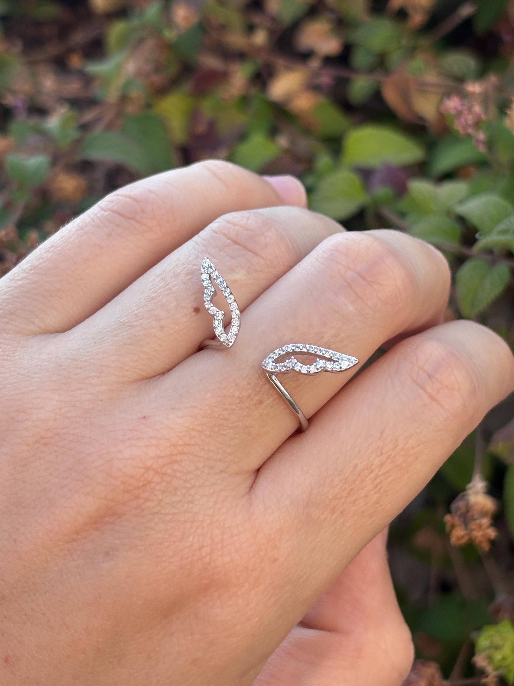 Angel Wings Ring, Sterling Silver Wing Ring, Guardian Angel Jewelry, CZ Open Ring, Feather Ring, Memorial Gift for Her, Promise Ring