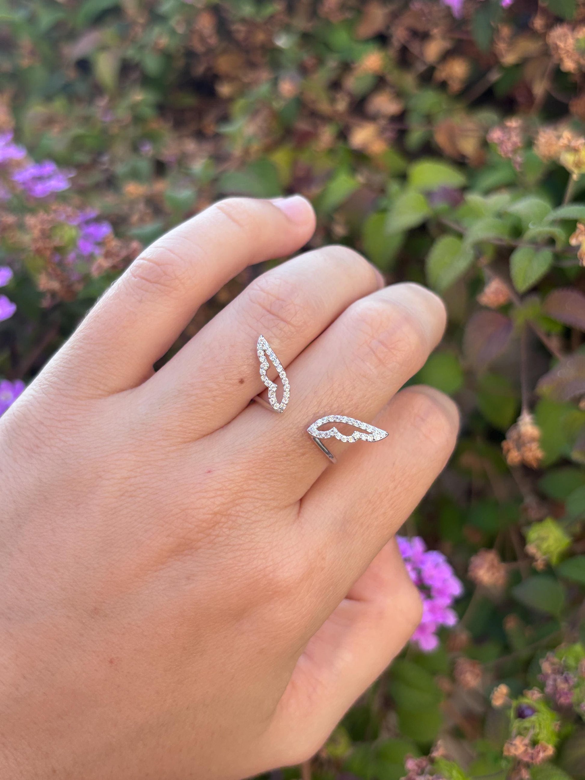 Angel Wings Ring, Sterling Silver Wing Ring, Guardian Angel Jewelry, CZ Open Ring, Feather Ring, Memorial Gift for Her, Promise Ring