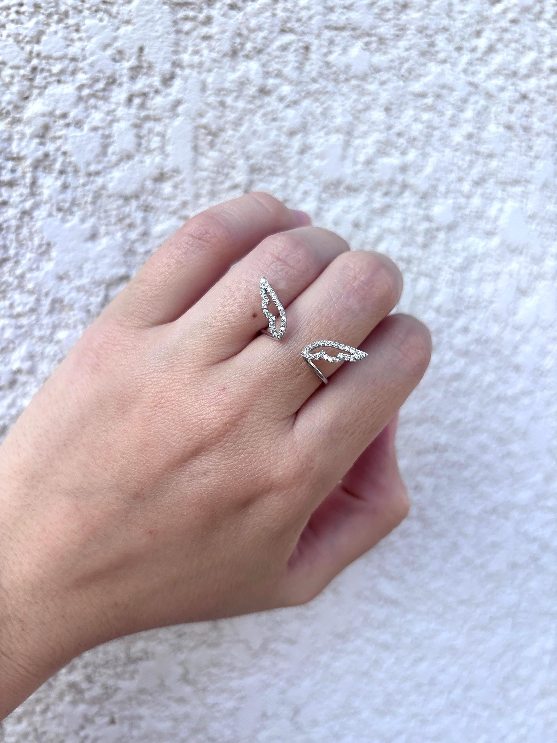 Angel Wings Ring, Sterling Silver Wing Ring, Guardian Angel Jewelry, CZ Open Ring, Feather Ring, Memorial Gift for Her, Promise Ring