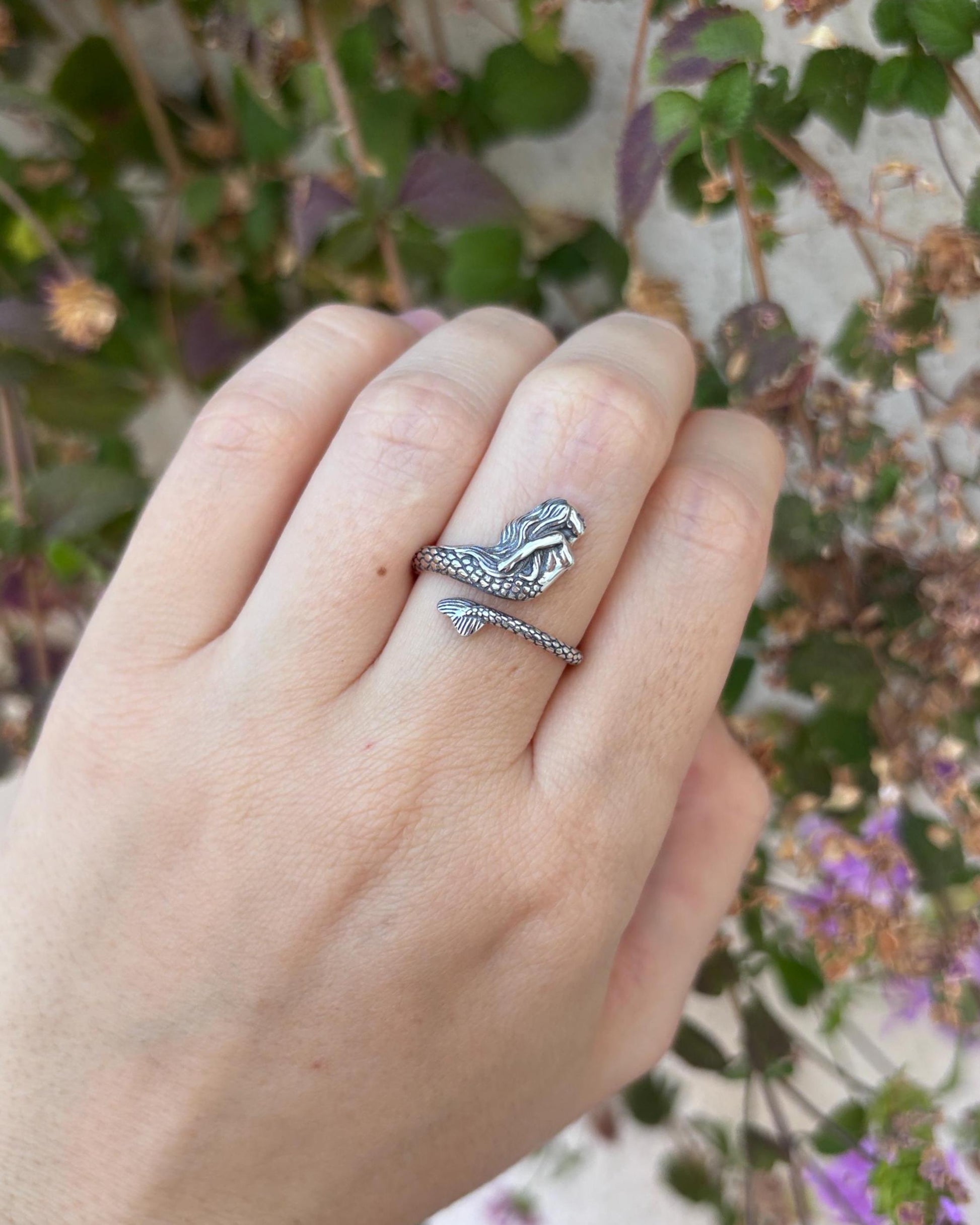 Mermaid Ring 925 Sterling Silver, Mermaid Tail Ring, Ocean Inspired Ring, Adjustable Mermaid Jewelry, Fantasy Sea Ring, Beach Lover Gift