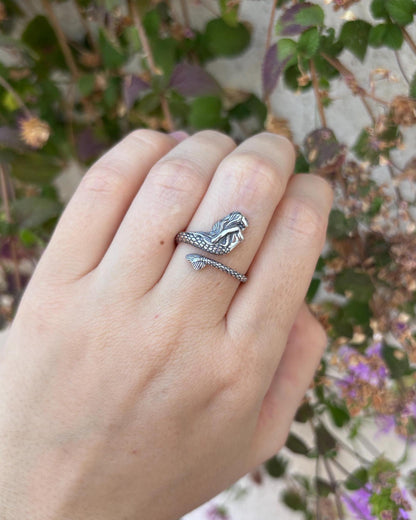 Mermaid Ring 925 Sterling Silver, Mermaid Tail Ring, Ocean Inspired Ring, Adjustable Mermaid Jewelry, Fantasy Sea Ring, Beach Lover Gift