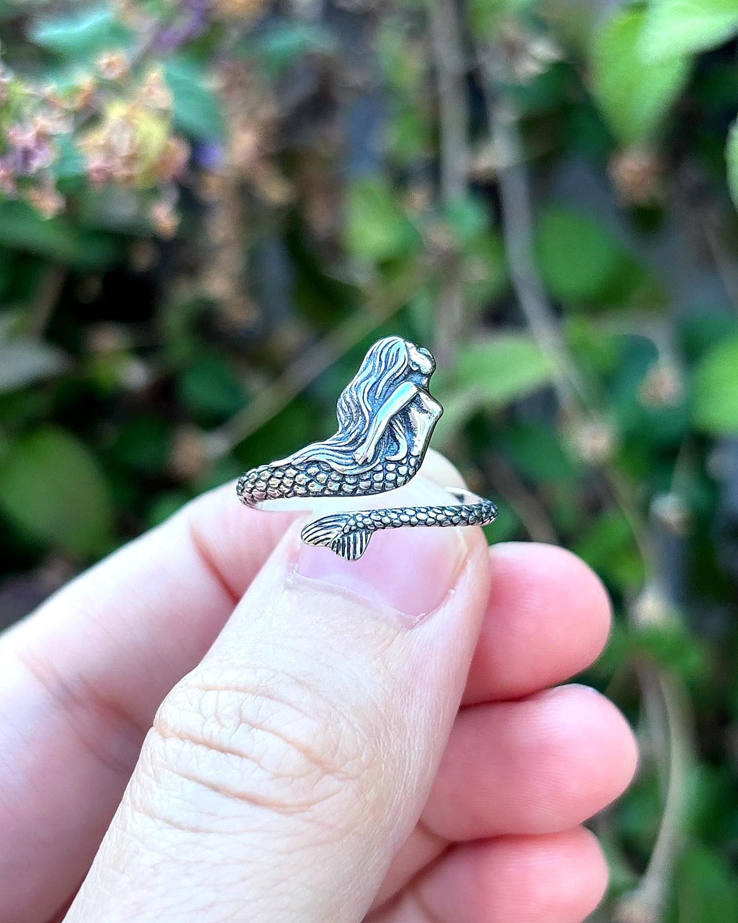 Mermaid Ring 925 Sterling Silver, Mermaid Tail Ring, Ocean Inspired Ring, Adjustable Mermaid Jewelry, Fantasy Sea Ring, Beach Lover Gift