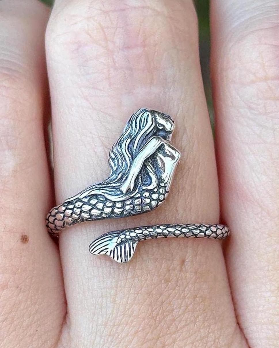 Mermaid Ring 925 Sterling Silver, Mermaid Tail Ring, Ocean Inspired Ring, Adjustable Mermaid Jewelry, Fantasy Sea Ring, Beach Lover Gift