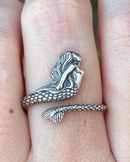 Mermaid Ring 925 Sterling Silver, Mermaid Tail Ring, Ocean Inspired Ring, Adjustable Mermaid Jewelry, Fantasy Sea Ring, Beach Lover Gift