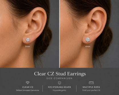 Sterling Silver Clear CZ Stud Earrings, Diamond Stud Earrings, 925 Silver Studs, Minimalist Earrings, Bridal Earrings, Everyday Jewelry