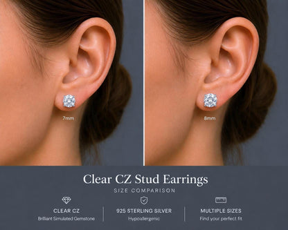 Sterling Silver Clear CZ Stud Earrings, Diamond Stud Earrings, 925 Silver Studs, Minimalist Earrings, Bridal Earrings, Everyday Jewelry