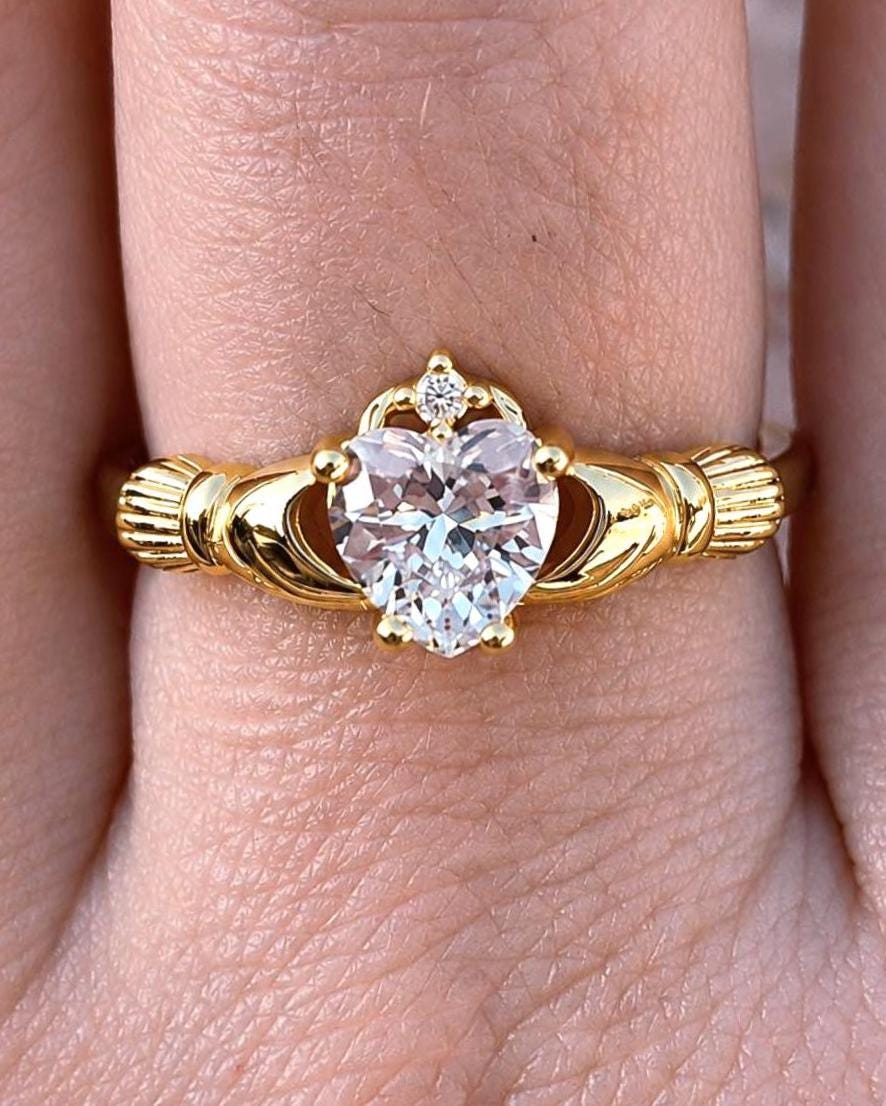 925 Sterling Silver Irish Promise Claddagh Ring, CZ Simulated Diamond Heart Ring, Minimalist Engagement Ring for Her