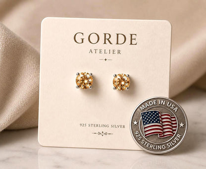 Champagne CZ Stud Earrings, Morganite Color Studs, Sterling Silver Earrings, Tiny Stud Earrings, Beige CZ Earrings, 2mm-12mm