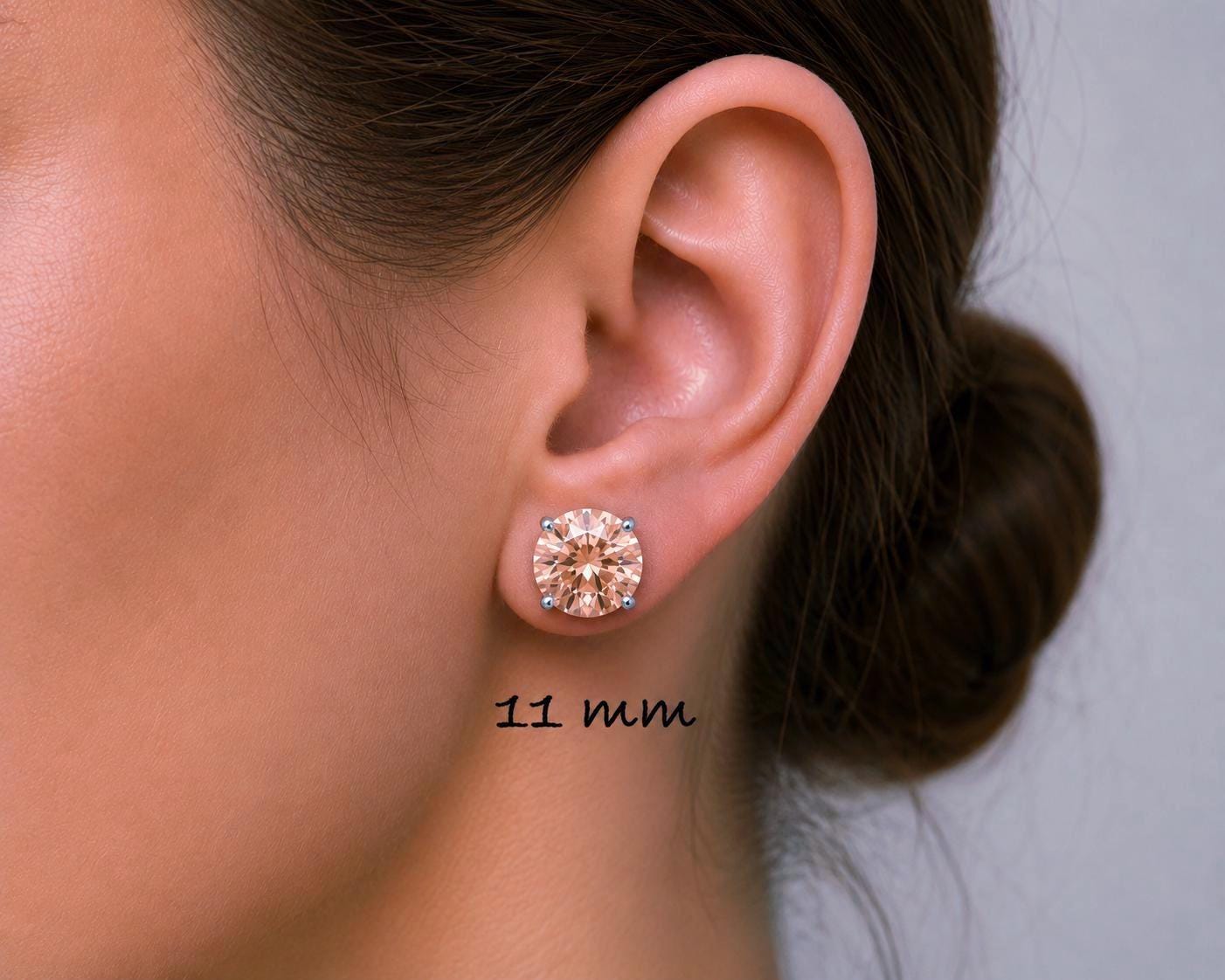 Champagne CZ Stud Earrings, Morganite Color Studs, Sterling Silver Earrings, Tiny Stud Earrings, Beige CZ Earrings, 2mm-12mm
