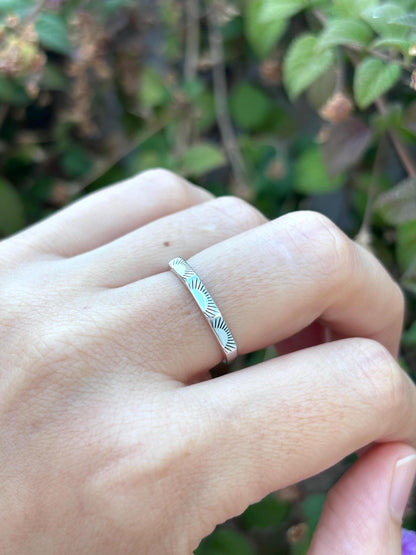925 Sterling Silver Sun Ray Stacking Ring, Minimalist Engraved Band, Thin Stackable Ring, Geometric Silver Ring, Dainty Gift For Her