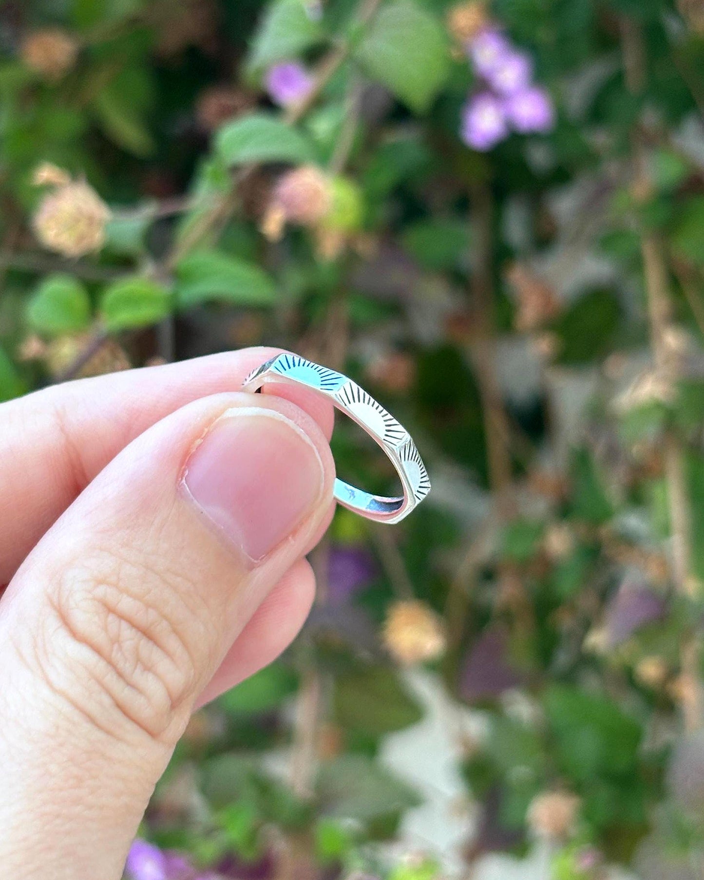 925 Sterling Silver Sun Ray Stacking Ring, Minimalist Engraved Band, Thin Stackable Ring, Geometric Silver Ring, Dainty Gift For Her