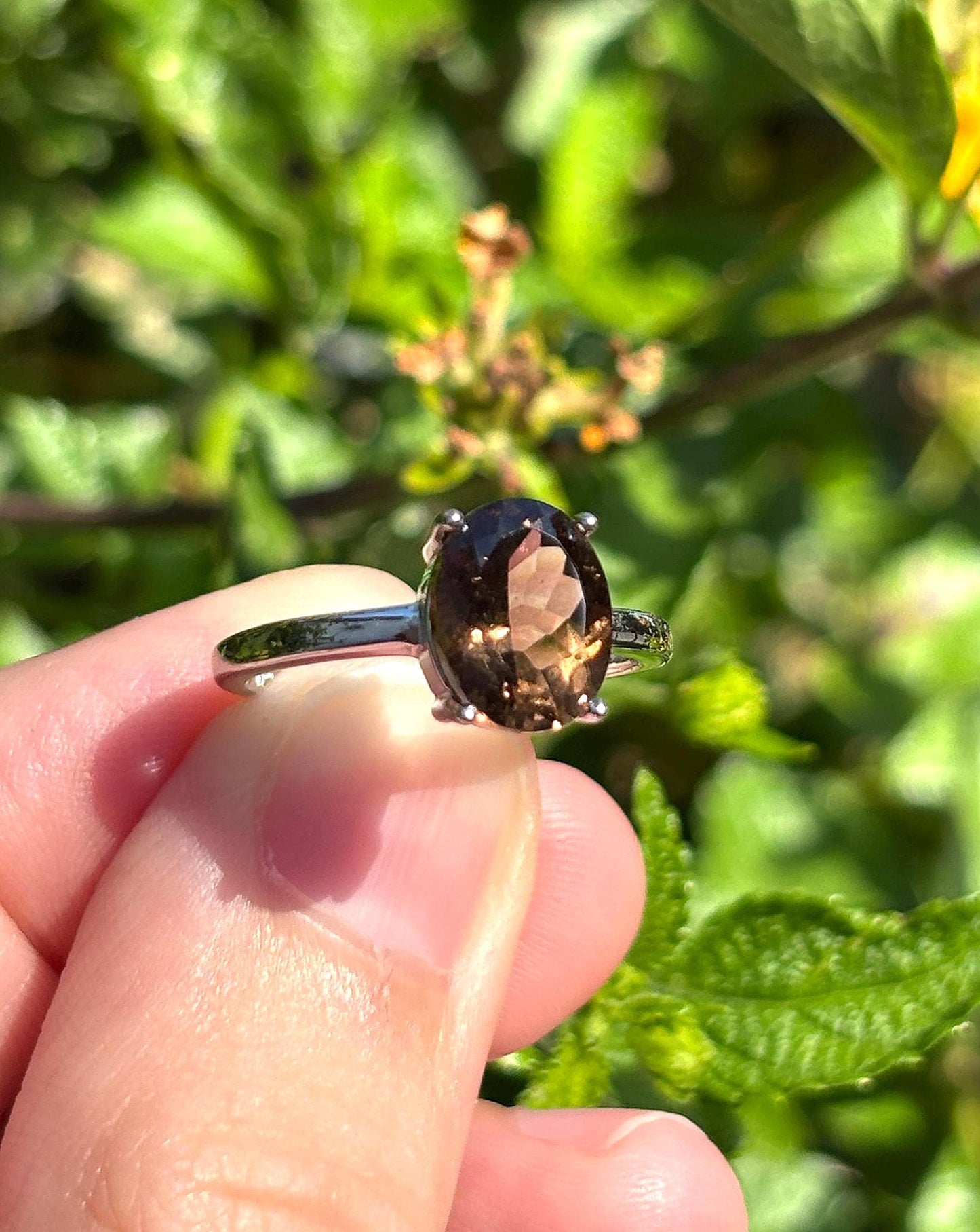 Natural Smoky Quartz Ring, 9x7mm Oval Solitaire Ring, Sterling Silver Promise Ring, Brown Gemstone Ring, Gift for Her